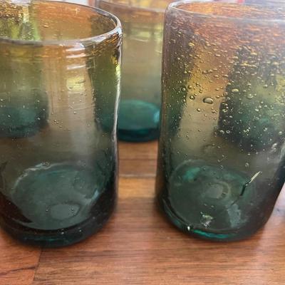 Green and Yellow Mexican Hand Blown Glass Cups