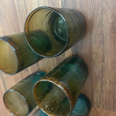 Green and Yellow Mexican Hand Blown Glass Cups