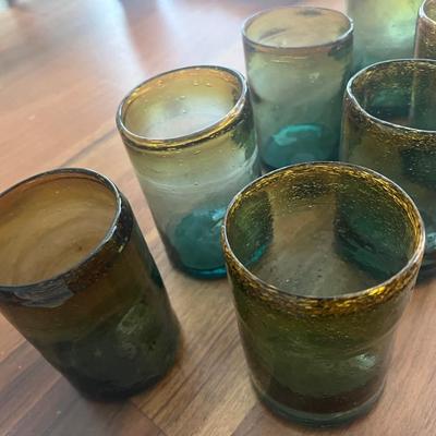 Green and Yellow Mexican Hand Blown Glass Cups