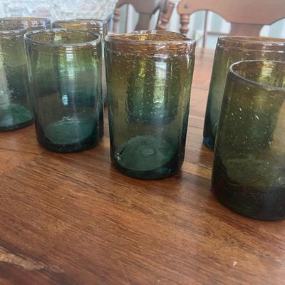 Green and Yellow Mexican Hand Blown Glass Cups