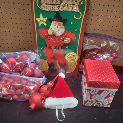 DANCING SANTA, TREE TOPPER, ORNAMENTS AND GIFT BOXES