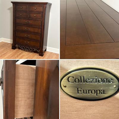 COLLEZIONE EUROPA ~ Three (3) Piece Set ~ Solid Wood & Metal Design Tall Chest & Nightstands