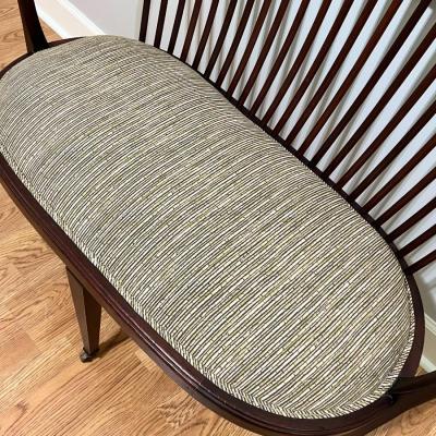 Mahogany Upholstered Windsor Style Bench With Wood Casters