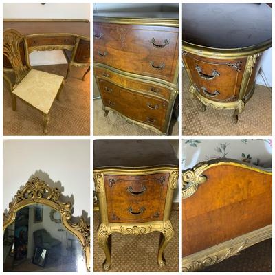SIX Piece Bedroom Set Vanity Dresser Chest of Drawers Bed & Nightstand
