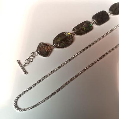 STERLING SILVER AND ABALONE BRACELET W/STERLING CHAIN