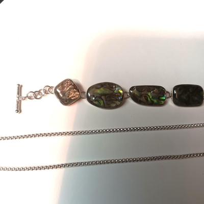 STERLING SILVER AND ABALONE BRACELET W/STERLING CHAIN