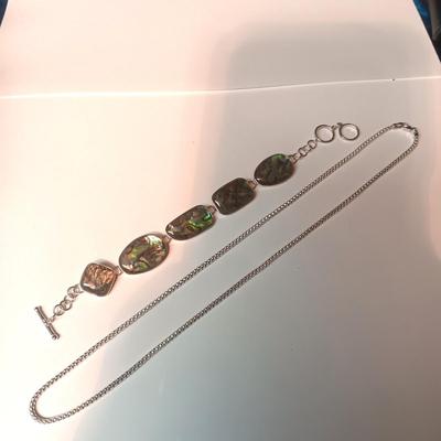 STERLING SILVER AND ABALONE BRACELET W/STERLING CHAIN