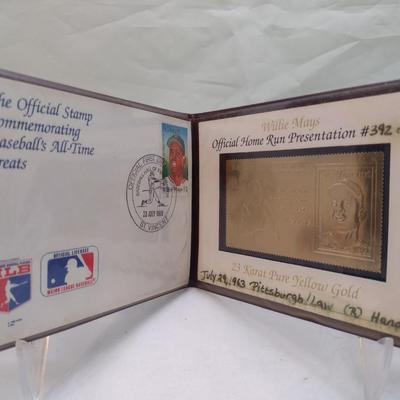 Willie Mays Hall of Fame Member Baseball Legends First Day Issue and 23K Gold Stamp July 1963