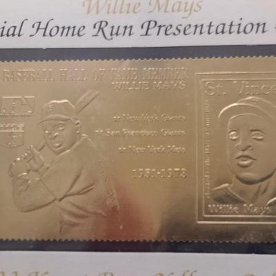 Willie Mays Hall of Fame Member Baseball Legends First Day Issue and 23K Gold Stamp July 1963