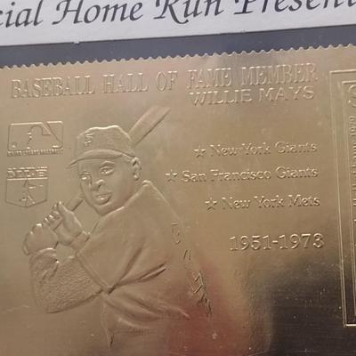 Willie Mays Hall of Fame Member Baseball Legends First Day Issue and 23K Gold Stamp July 1963