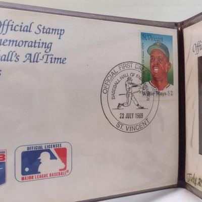 Willie Mays Hall of Fame Member Baseball Legends First Day Issue and 23K Gold Stamp July 1963