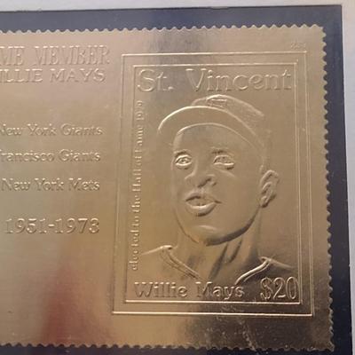 Willie Mays Hall of Fame Member Baseball Legends First Day Issue and 23K Gold Stamp July 1963