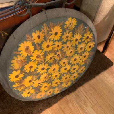 Hand Painted Antique Barrel Lid Decor