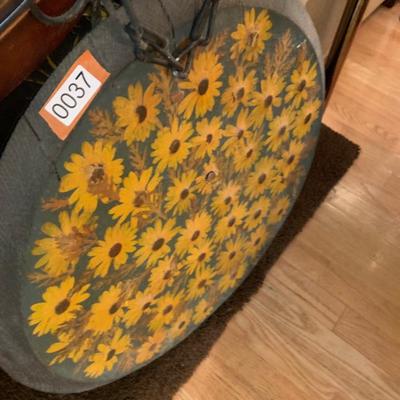 Hand Painted Antique Barrel Lid Decor