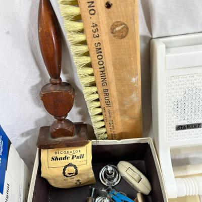 Vintage electronics, CD player, hard drives, plug covers