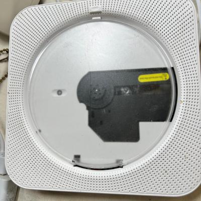 Vintage electronics, CD player, hard drives, plug covers