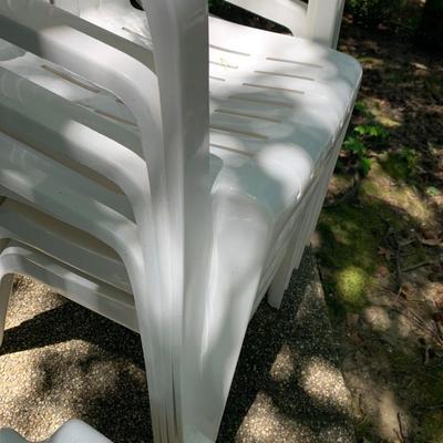FOUR Clean Plastic Outdoor Chairs + Footstool