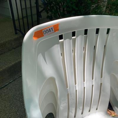 FOUR Clean Plastic Outdoor Chairs + Footstool