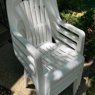FOUR Clean Plastic Outdoor Chairs + Footstool