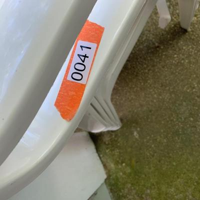 FOUR Clean Plastic Outdoor Chairs + Footstool