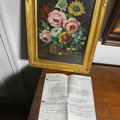 Still Life Floral Framed Oil On Board w/Appraisal