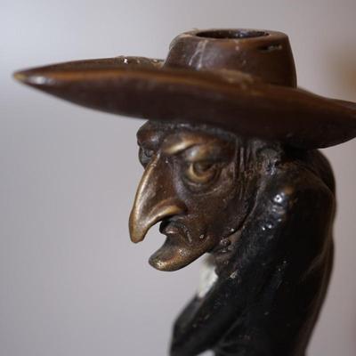 PAIR OF NOUVEAU ERA ITALIAN BRONZE "SINISTER MANNER" FIGURES CANDLEHOLDERS OF 14" SIGNED