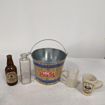 Vintage Bottles & Root Beer Bucket