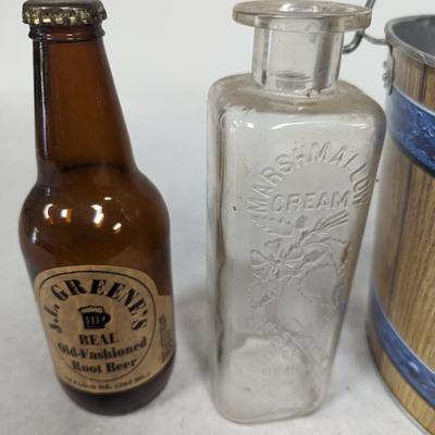Vintage Bottles & Root Beer Bucket
