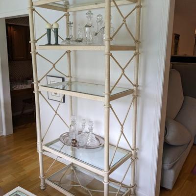 Vintage Ethan Allen Metal and Glass Shelving, Cream