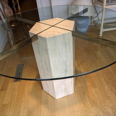 Artedi Style Round Travertine Marble Hexagon Dining Table