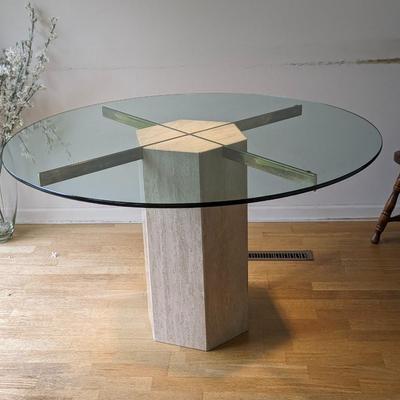 Artedi Style Round Travertine Marble Hexagon Dining Table