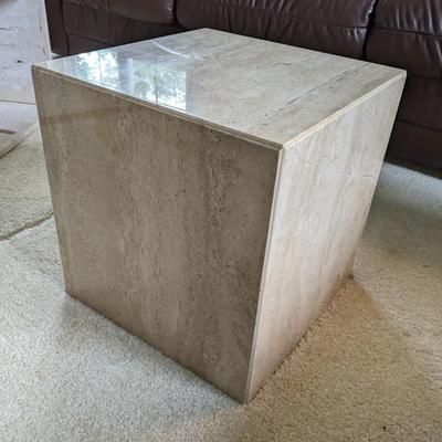 Matching Italian Made Travertine Marble End Table
