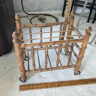 Vintage Faux Bamboo Wood Canterbury Magazine Holder