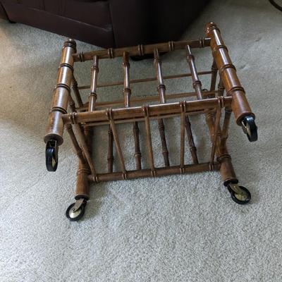 Vintage Faux Bamboo Wood Canterbury Magazine Holder