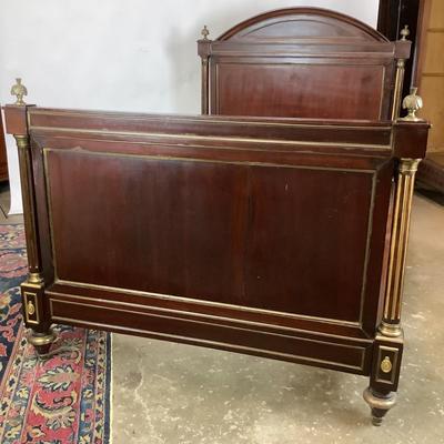 1157 Antique Mahogany Regency Style Brass Bed