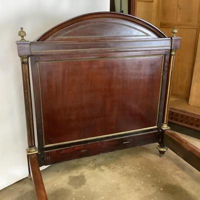 1157 Antique Mahogany Regency Style Brass Bed