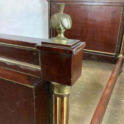 1157 Antique Mahogany Regency Style Brass Bed