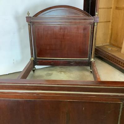1157 Antique Mahogany Regency Style Brass Bed