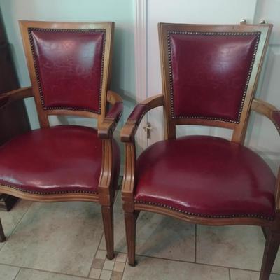 Pair of Wooden Dining Chairs with Tack Accents (Choice A)