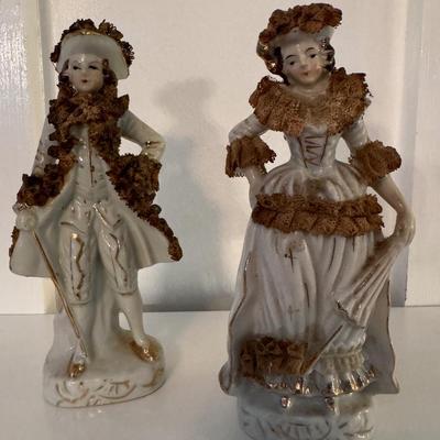 Antique Japan 2-Piece Hand Painted Porcelain Figures