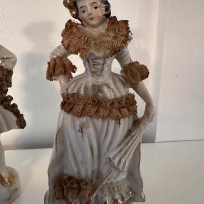 Antique Japan 2-Piece Hand Painted Porcelain Figures