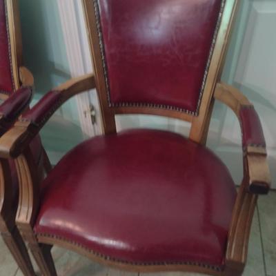 Pair of Wooden Dining Chairs with Tack Accents (Choice C)