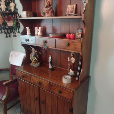 Wooden Hutch with Six Drawers and Storage Cabinet (No Contents)