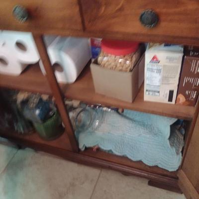 Wooden Hutch with Six Drawers and Storage Cabinet (No Contents)