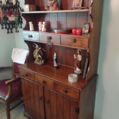 Wooden Hutch with Six Drawers and Storage Cabinet (No Contents)