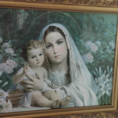 Framed Madonna of the Lilies with Jesus Print- Approx 15 1/2" x 20"