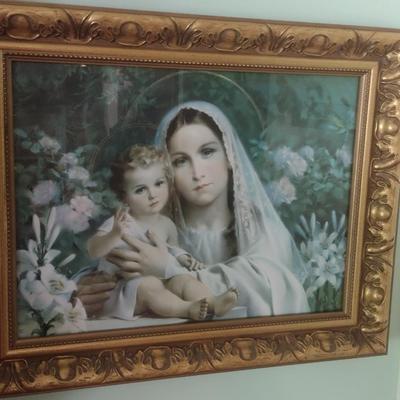 Framed Madonna of the Lilies with Jesus Print- Approx 15 1/2" x 20"