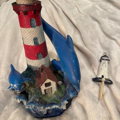 LIGHTHOUSE SCULPTURE Figure 8"H red & white resin w/Box by Classic Treasures