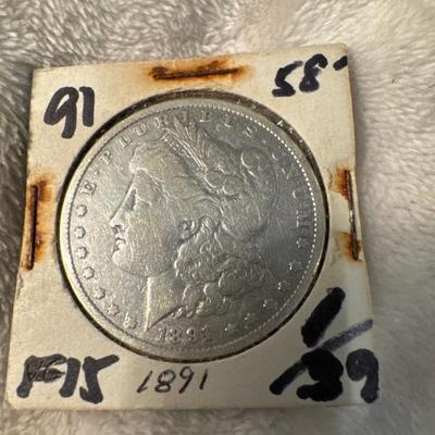 1891 P MORGAN SILVER U S COIN 1$ Vf