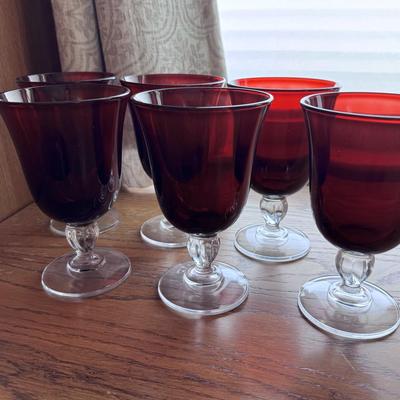 Vintage Cristal D’Arques-Durand Ruby Red Goblets- set of 6